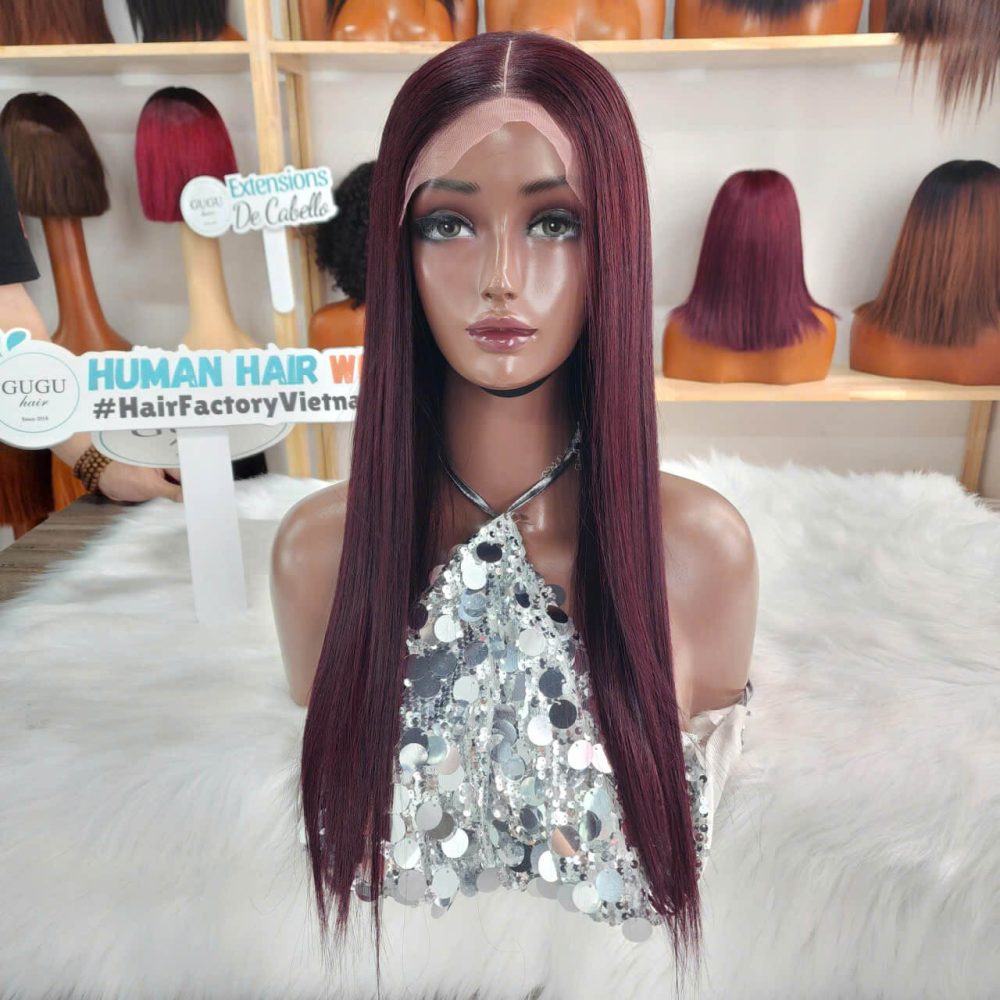 20 Inch Bone Straight Burgundy Red Color Raw Human Hair Wig
