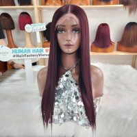 20 Inch Bone Straight Burgundy Red Color Raw Human Hair Wig