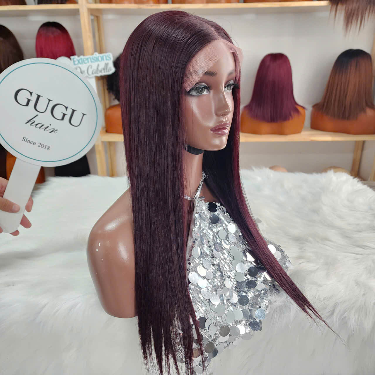 20 Inch Bone Straight Burgundy Red Color Raw Human Hair Wig