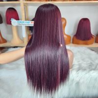 20 Inch Bone Straight Burgundy Red Color Raw Human Hair Wig