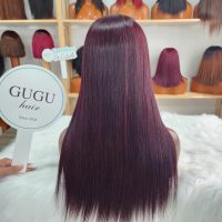 20 Inch Bone Straight Burgundy Red Color Raw Human Hair Wig