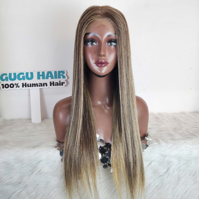 Bone Straight Wig Highlight Blonde Color 22 Inches Double Drawn