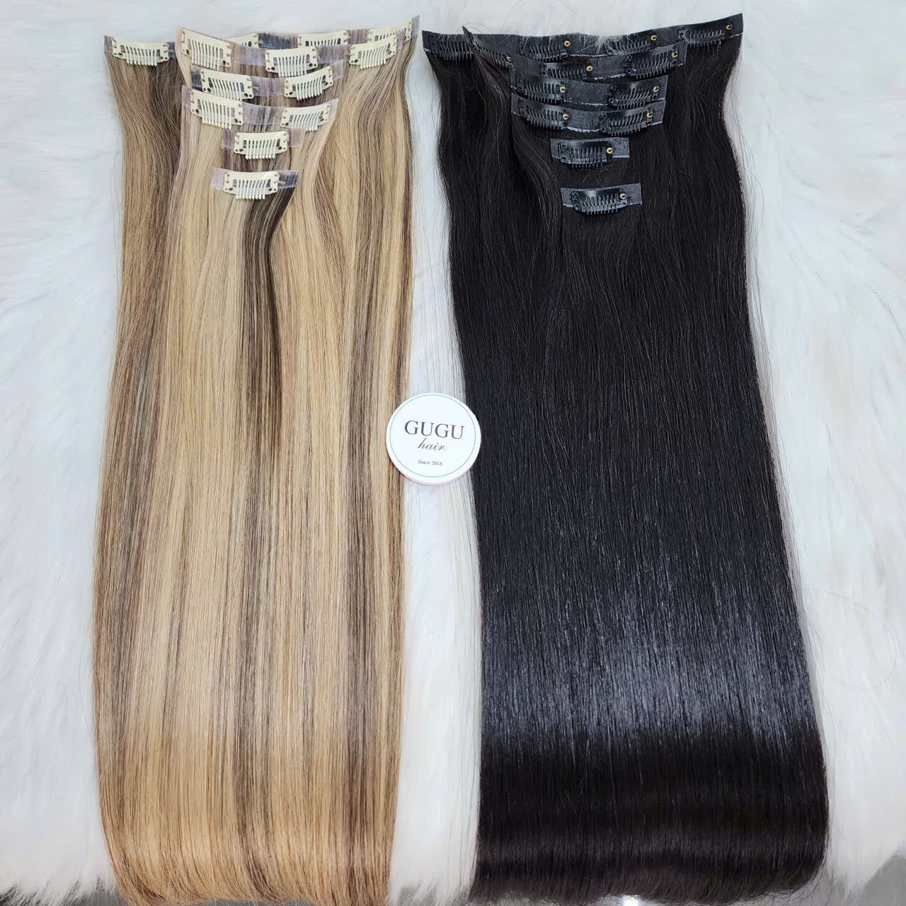 Best Tape Clip In Hair Extensions Human Hair Vietnamese | GUGU HAIR 7 Premium Clip In Extensions from Vietnam