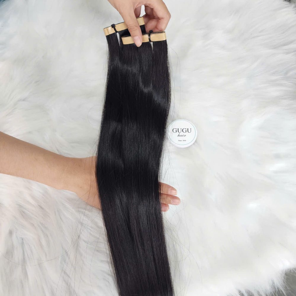 Long Tape In Hair Extensions with Natural Black Color