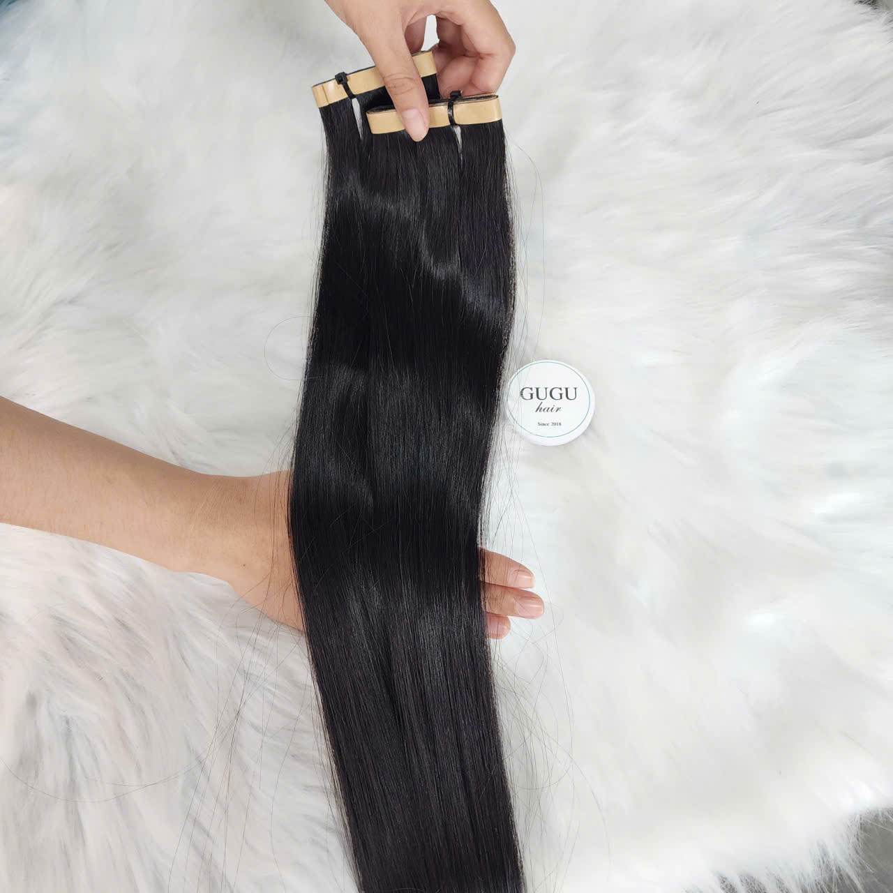 Long Tape In Hair Extensions with Natural Black Color