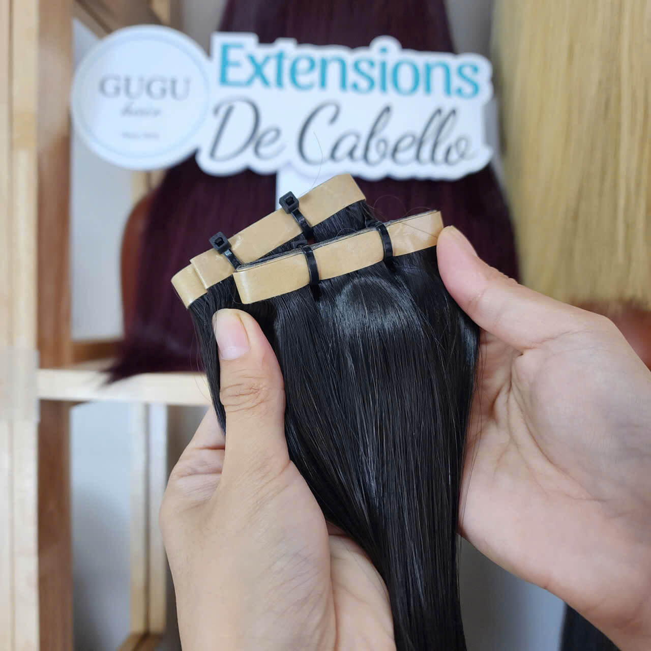 Long Tape In Hair Extensions with Natural Black Color (1)