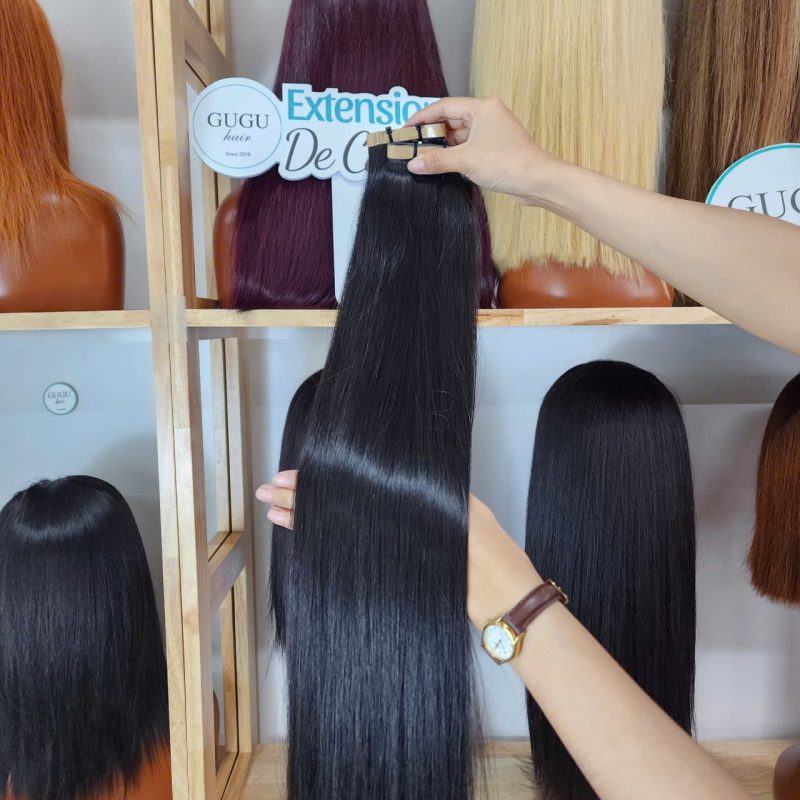 Long Tape In Hair Extensions with Natural Black Color