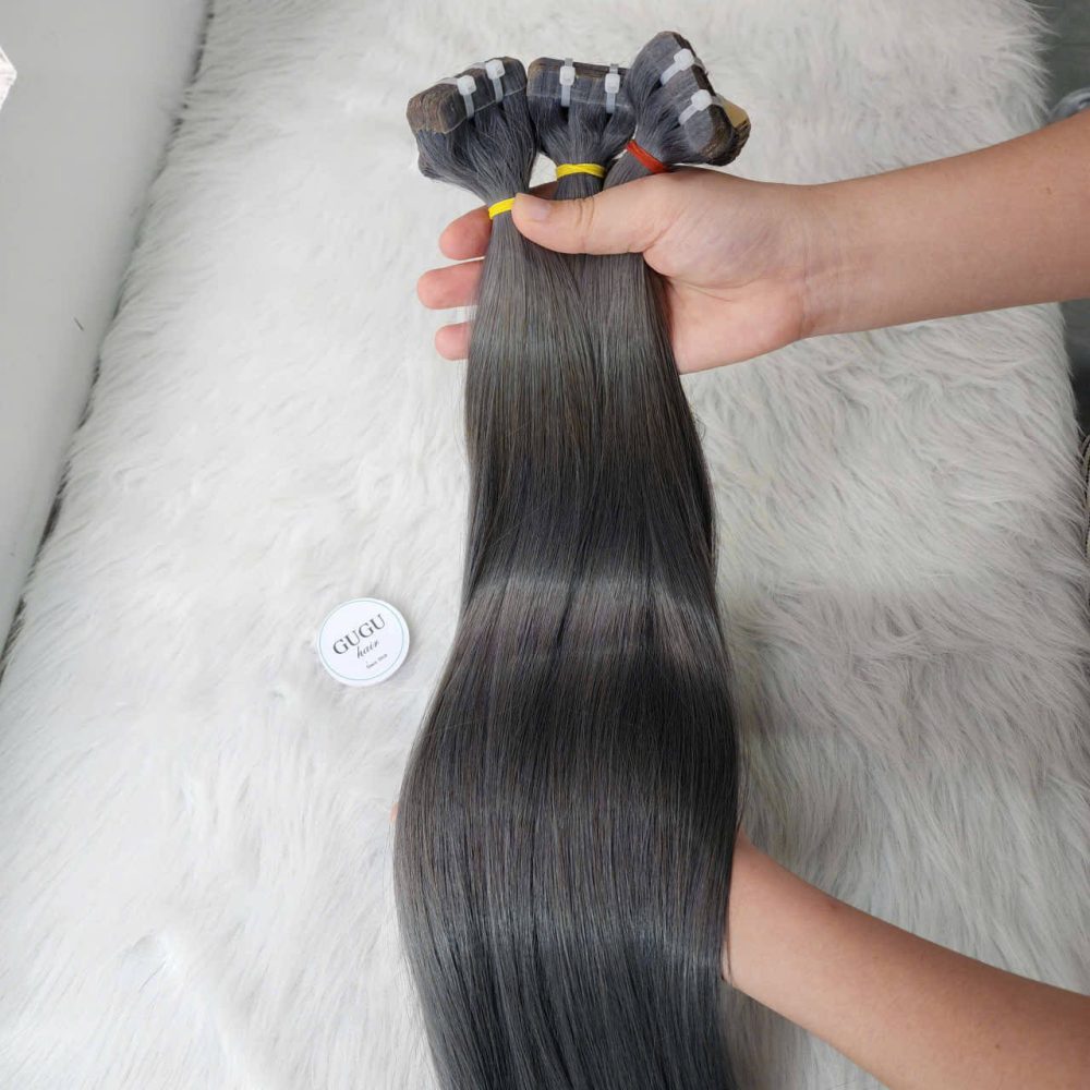20 Inch Bone Straight Ash Grey Raw Vietnamese Human Hair Extensions
