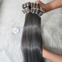 20 Inch Bone Straight Ash Grey Raw Vietnamese Human Hair Extensions