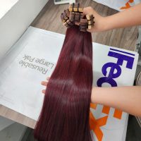 22 Inch Bone Straight Tape-In Burgundy Red Raw Vietnamese Human Hair Extension 4 22 Inch Bone Straight Burgundy Red Raw Vietnamese Human Hair Extension