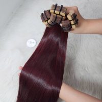 22 Inch Bone Straight Tape-In Burgundy Red Raw Vietnamese Human Hair Extension 5 22 Inch Bone Straight Burgundy Red Raw Vietnamese Human Hair Extension