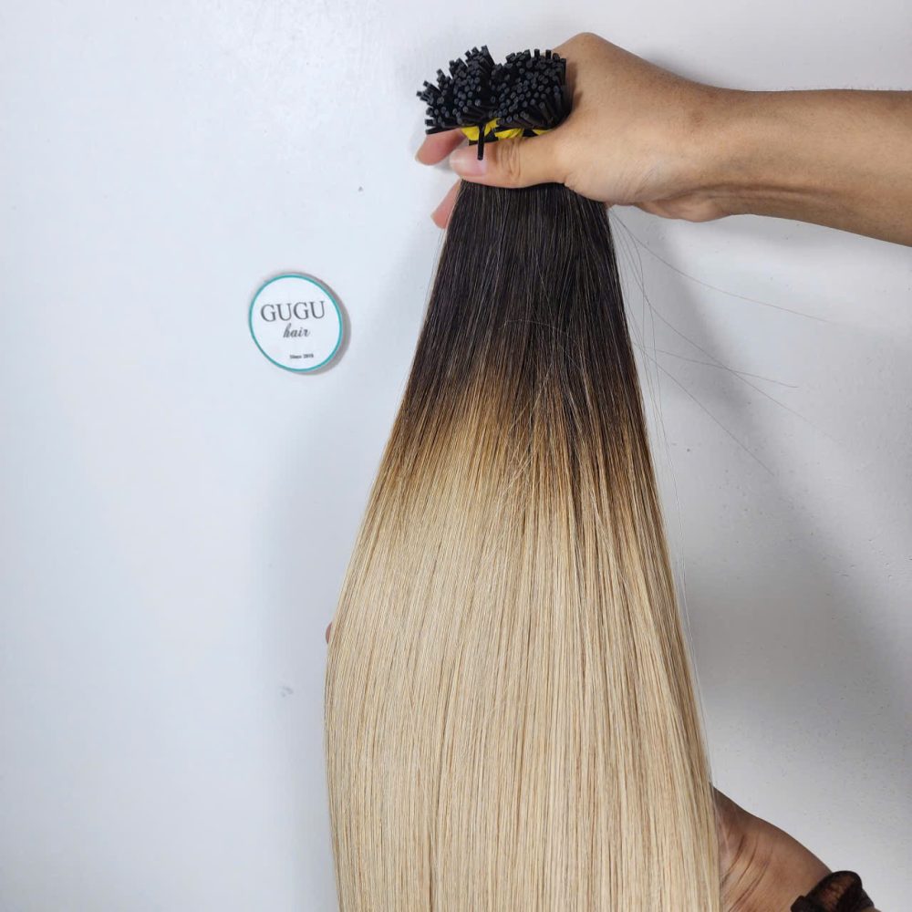 Ombre I Tip Hair Extensions – Dark Root to Blonde, 100% Human Hair