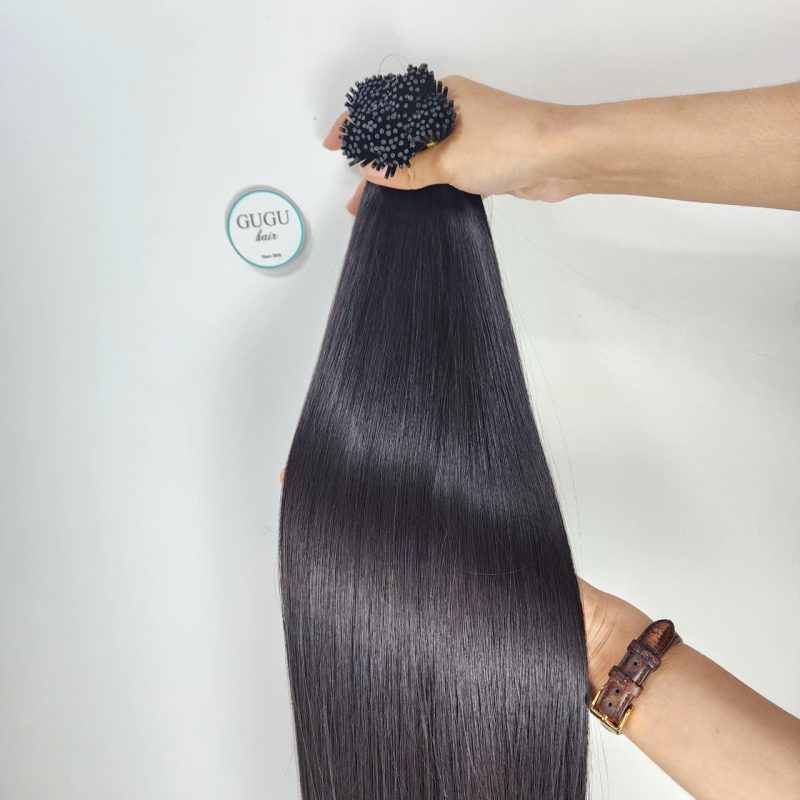 GUGU HAIR – Raw Vietnamese Human Hair Wig 64 Wholesale I Tip Human Hair Extensions #613 – Natural Black Keratin Hair