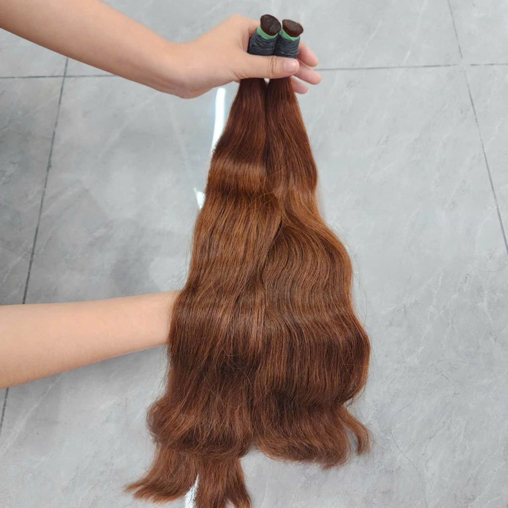 GUGU HAIR – Vietnamese Bone Straight Hair Wig – 100% Raw Human Hair 39 Premium Bulk Hair Natural Wave Light Chestnut Brown Color Raw Vietnamese Human Hair Extension