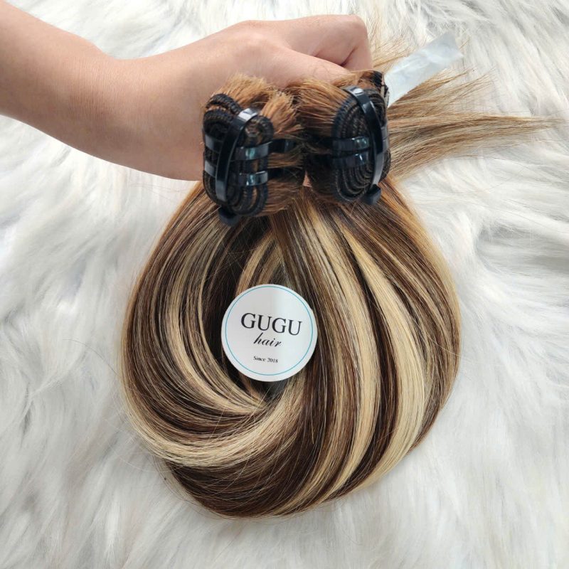Weft Hair Extensions Highlight Brown Blonde Color