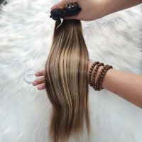 Weft Hair Extensions Highlight Brown Blonde Color Raw Human Hair 4 Weft Hair Extensions Highlight Brown Blonde Color