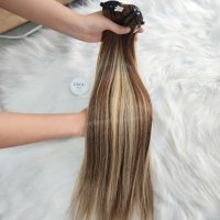 Weft Hair Extensions Highlight Brown Blonde Color Raw Human Hair 5 Weft Hair Extensions Highlight Brown Blonde Color