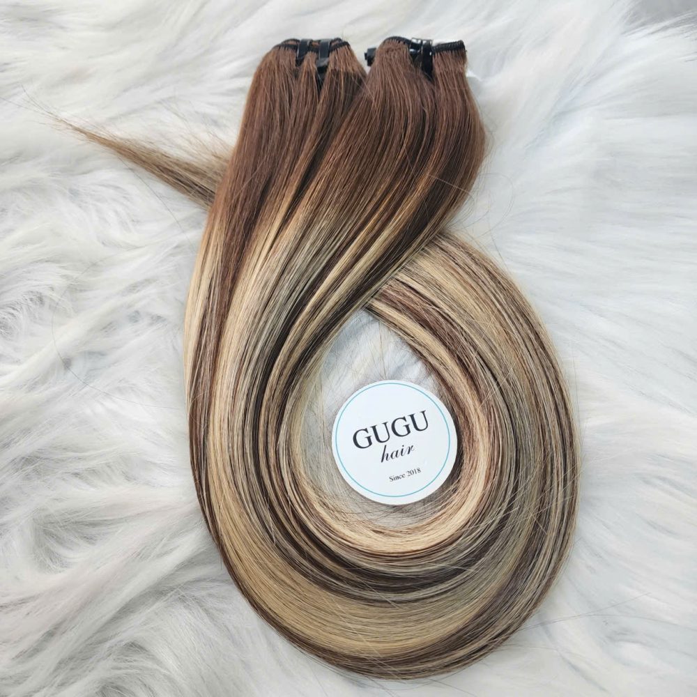Weft Hair Extensions Highlight Brown Blonde Color