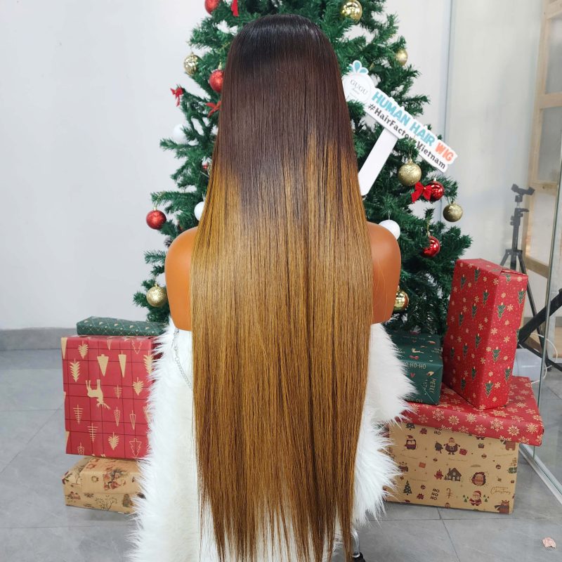 26 inches Lace 5x5 Human Hair Wig Dark Brown – Honey Caramel Ombre