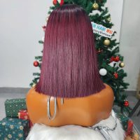 12 Inch Bob Wig Bone Straight Clorsure 99J Burgundy Raw Vietnamese Human Hair