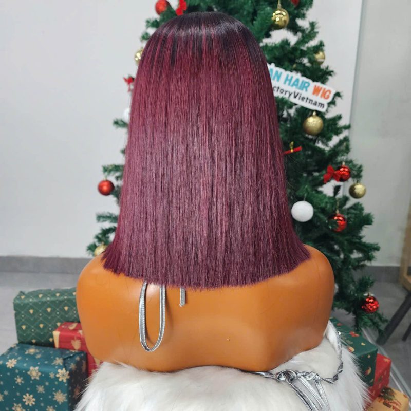 12 Inch Bob Wig Bone Straight Clorsure 99J Burgundy Raw Vietnamese Human Hair