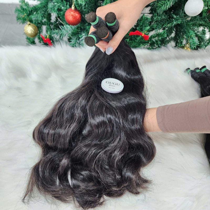 Premium Natural Wave Bulk Hair #1 Color Extension Raw Vietnamese Hair
