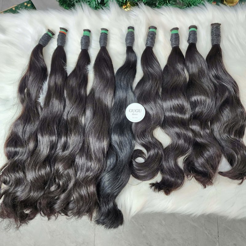 Premium Natural Wave Bulk Hair #1 Color Extension Raw Vietnamese Hair