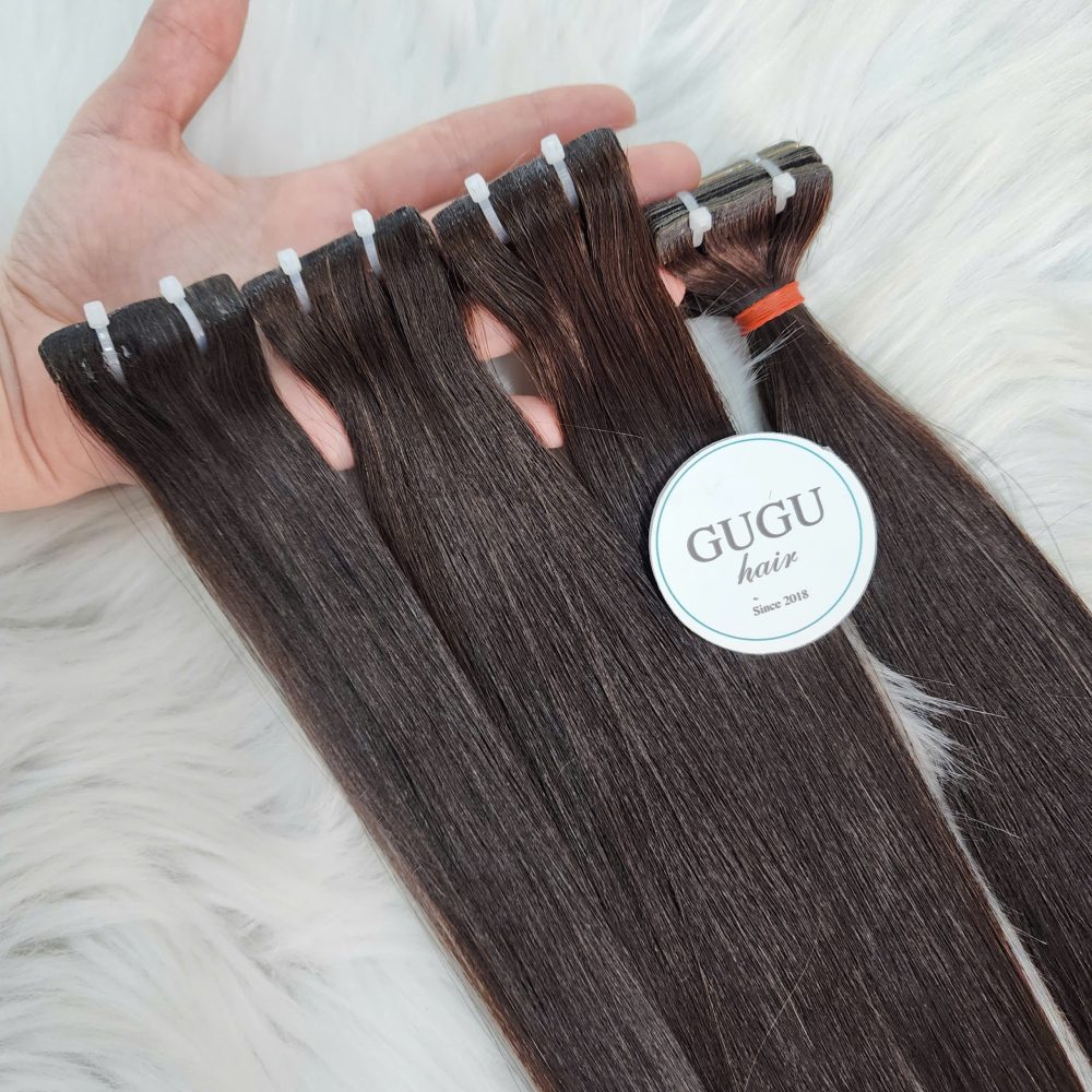 GUGU HAIR – Vietnamese Bone Straight Hair Wig – 100% Raw Human Hair 53 brown invisible tape ins - gugu hair