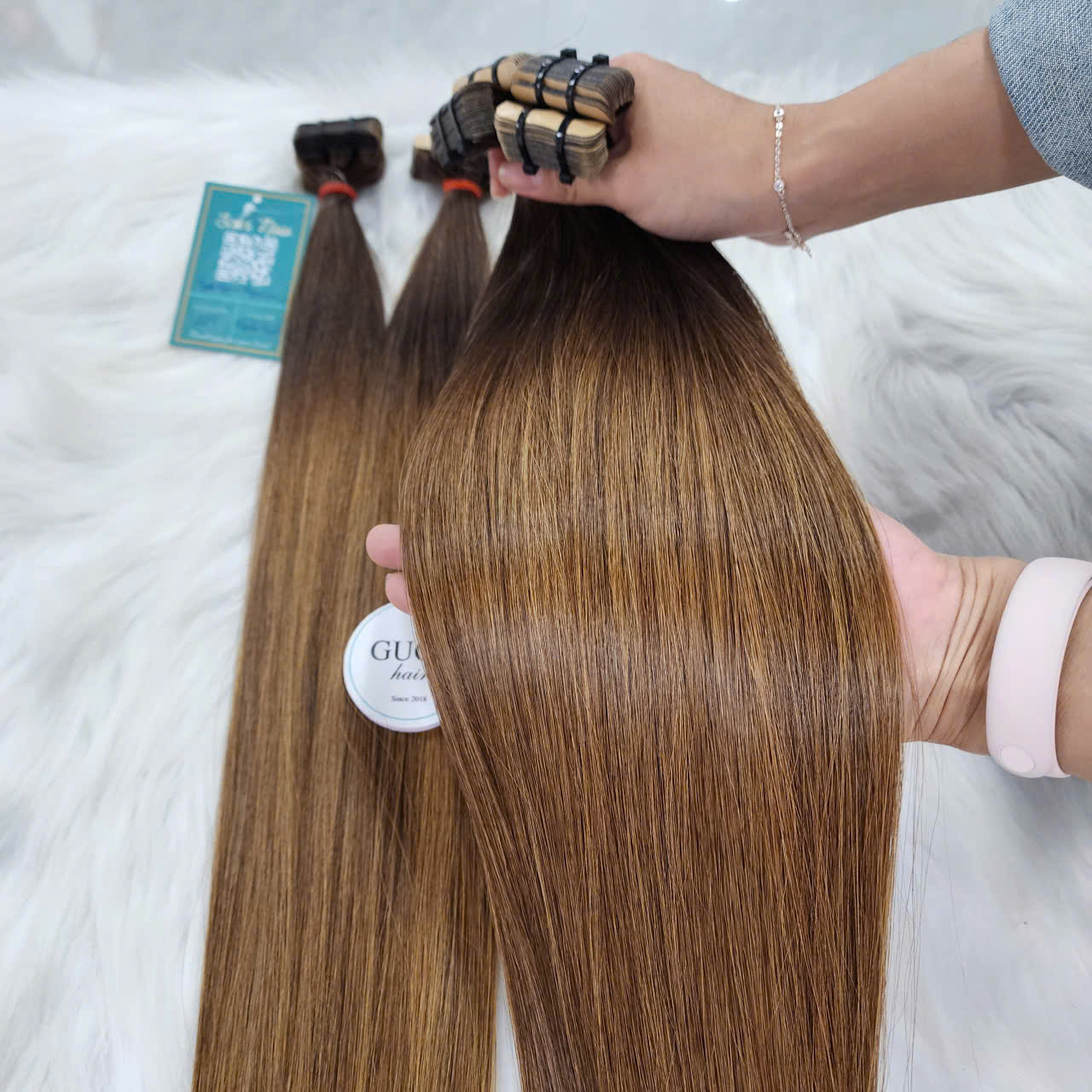 Tape-In Brown Ombre Bone Straight Raw Vietnamese Hair Extension