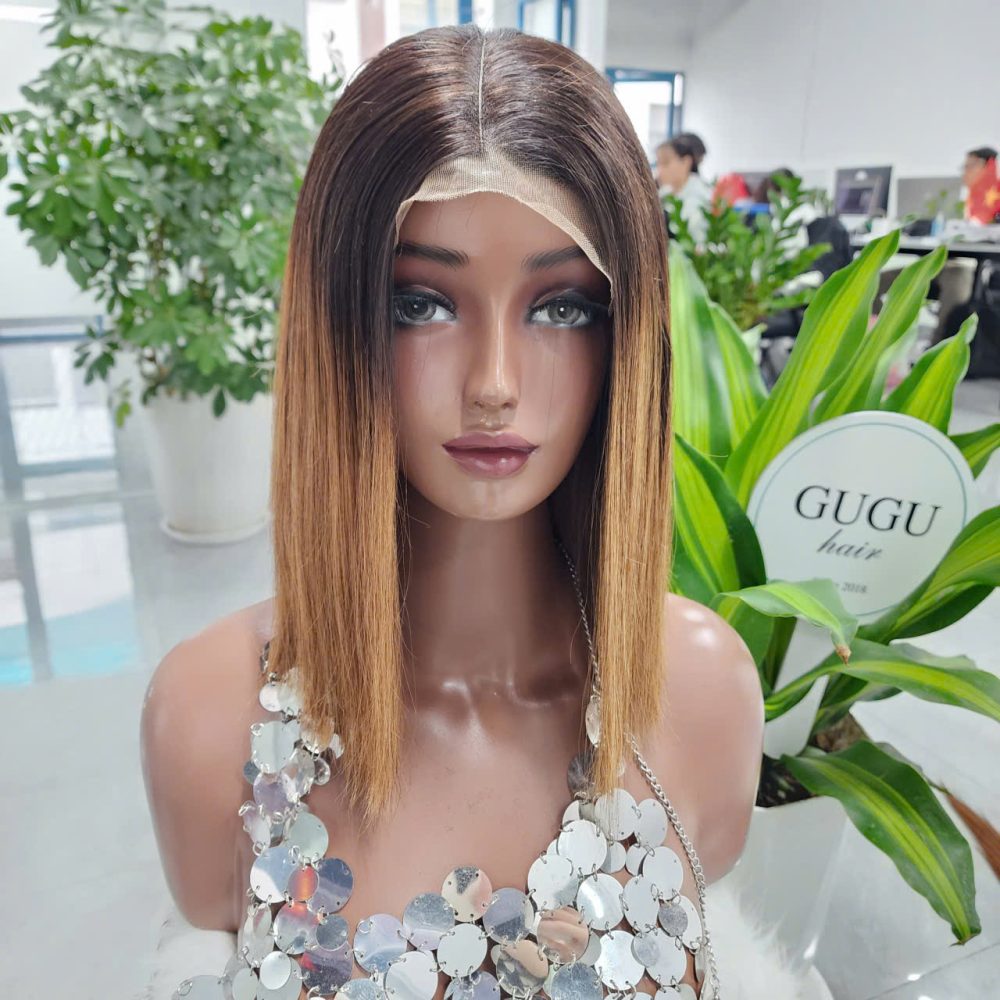 10 Inch Glueness Bob Wig Bone Straight Ombre Raw Vietnamese Human Hair