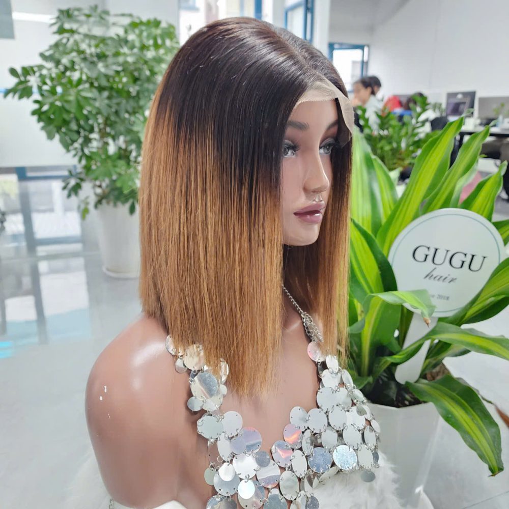 10 Inch Glueness Bob Wig Bone Straight Ombre Raw Vietnamese Human Hair