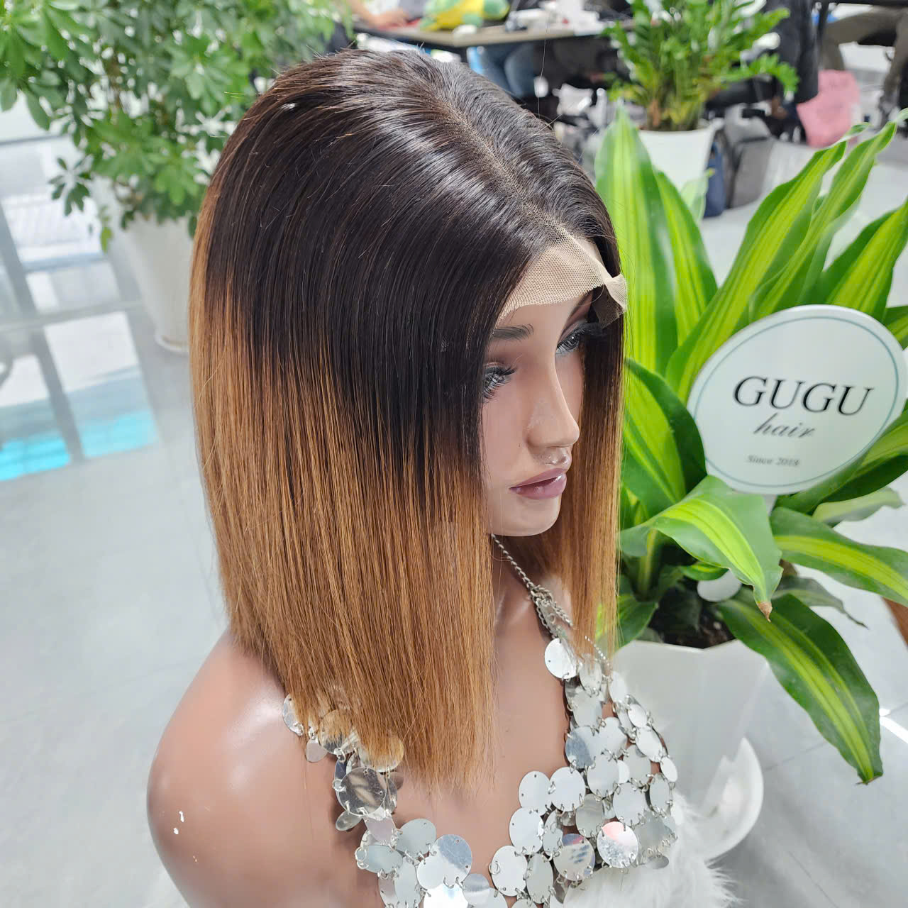 10 Inch Glueness Bob Wig Bone Straight Ombre Raw Vietnamese Human Hair