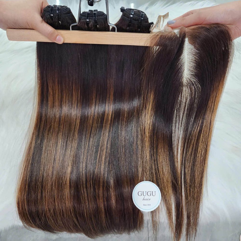 GUGU HAIR – Vietnamese Bone Straight Hair Wig – 100% Raw Human Hair 88 Premium Weft Hair Ombre HD Closure