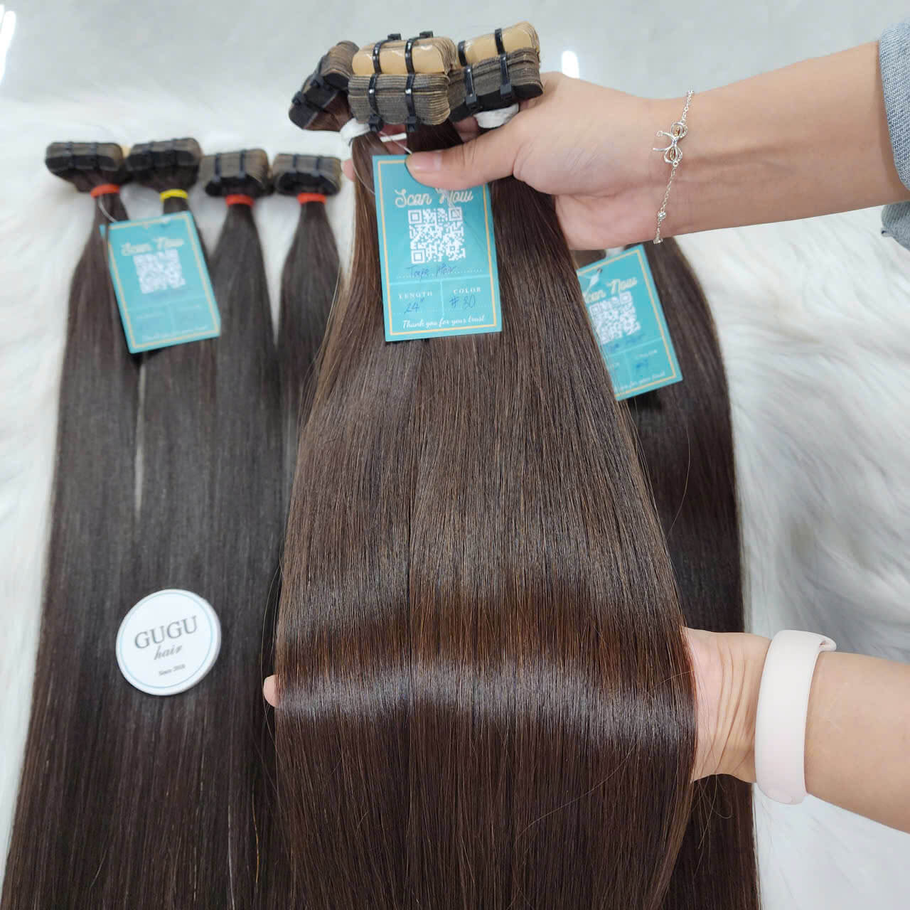 Premium Tape-In Hair Extensions – #2 Color Raw Vietnamese Human Hair | GUGU HAIR 7 Premium Tape - In #1 Color Raw Vietnamese Human Hair