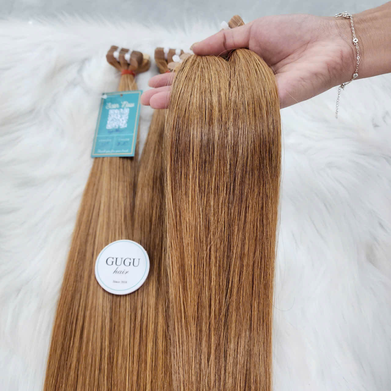 Tape - In Honey Blonde Raw Bone Straight Vietnamese Hair Extension