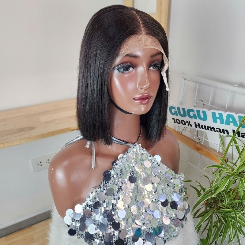 10 Inches Bone Straight Bob Wig Natural Color Raw Vietnamese Hair