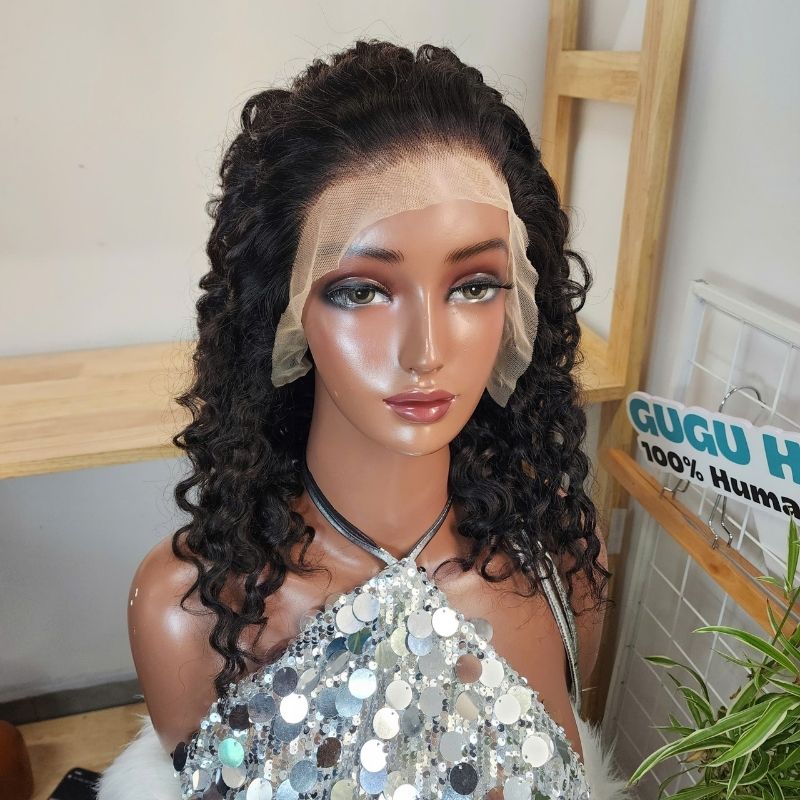 16 Inches Deep Wave Wig Natural Color Raw Vietnamese Human Hair