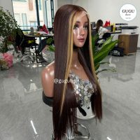 22 Inch Bone Straight Honey Brown Color Human Hair Wig | GUGU HAIR 3 22 Inch Bone Straight Honey Brown Color Human Hair Wig