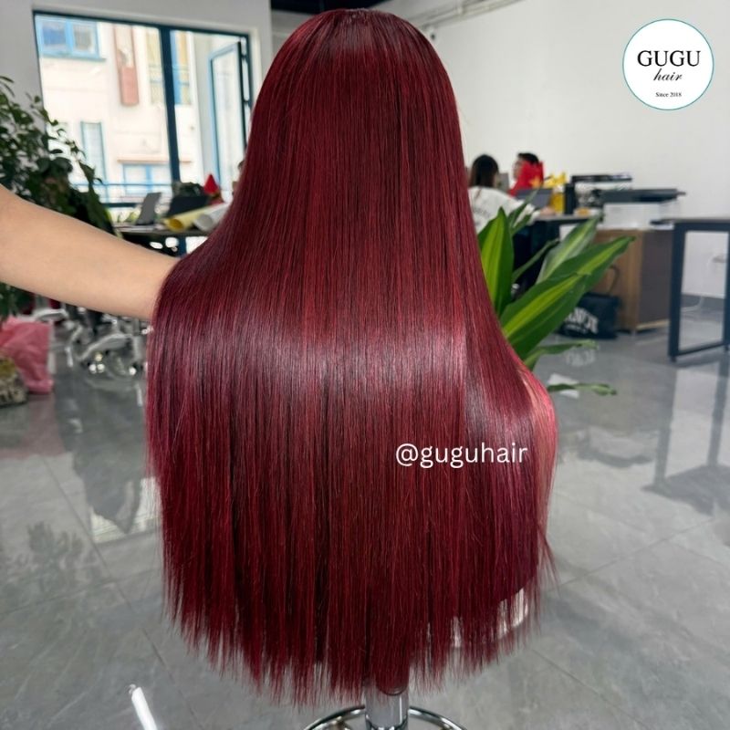 22 Inch Bone Straight Vibrant Red Vietnamese Human Hair Wig