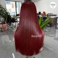 22 Inch Bone Straight Vibrant Red Color 4x6 Closure Human Hair Wig 5 22 Inch Bone Straight Vibrant Red Vietnamese Human Hair Wig