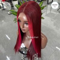 22 Inch Bone Straight Vibrant Red Color 4x6 Closure Human Hair Wig 7 22 Inch Bone Straight Vibrant Red Vietnamese Human Hair Wig