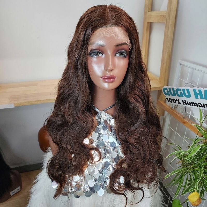 24 Inches Body Wave Wig Brown Color Raw Vietnamese Human Hair