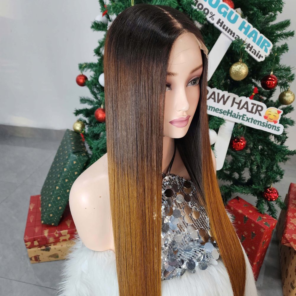 28 Inches Bone Straight Wig Ombre Color Raw Vietnamese Hair