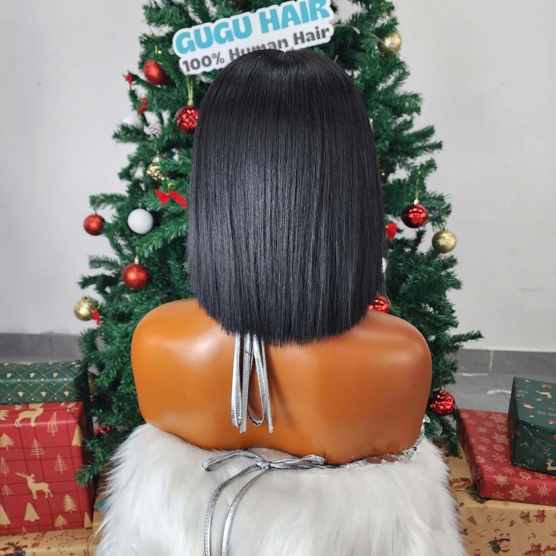 Glueness 8 Inches Bob Wig Bone Straight Jet Black Raw Vietnamese Hair