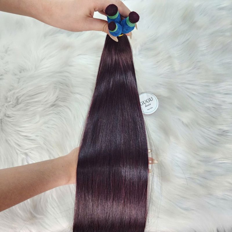 Premium Bulk Hair Extension Deep Red Wine Color Raw Vietnamese Hair