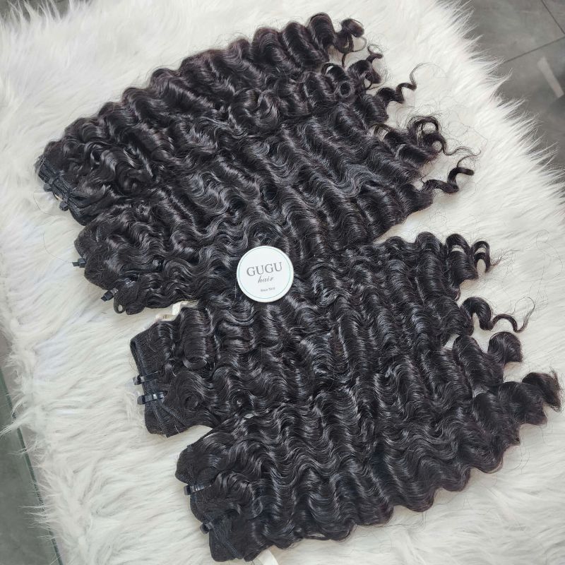 20 Inches Deep Wave Weft Hair Extension Natural Color Raw Vietnamese Hair