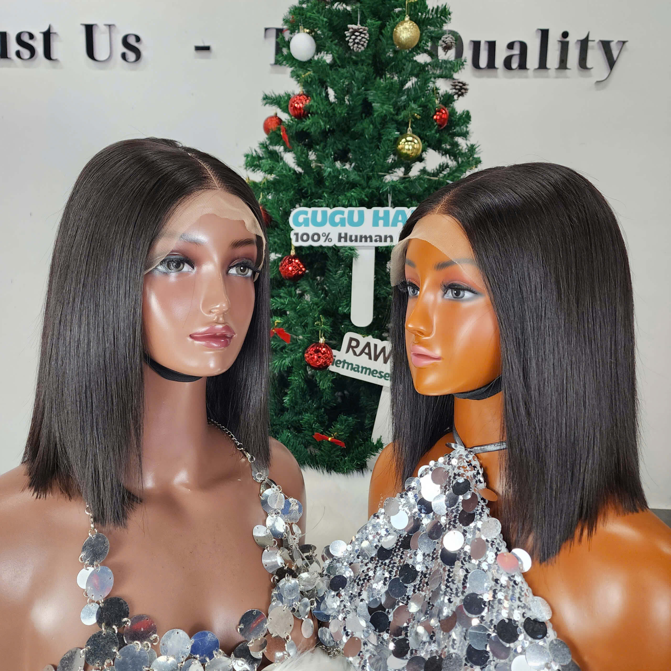 Glueness 4x4 Closure 10 Inches Bob Wigs Natural Color Raw Vietnamese Hair 12 Glueness 4x4 Closure Bob Wigs Natural Color Raw Vietnamese Hair