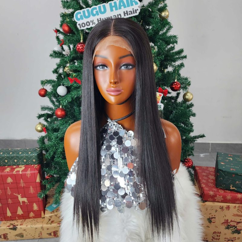 Glueness 24 Inches Closure Bone Straight Wig Natural Color Raw Vietnamese Human Hair