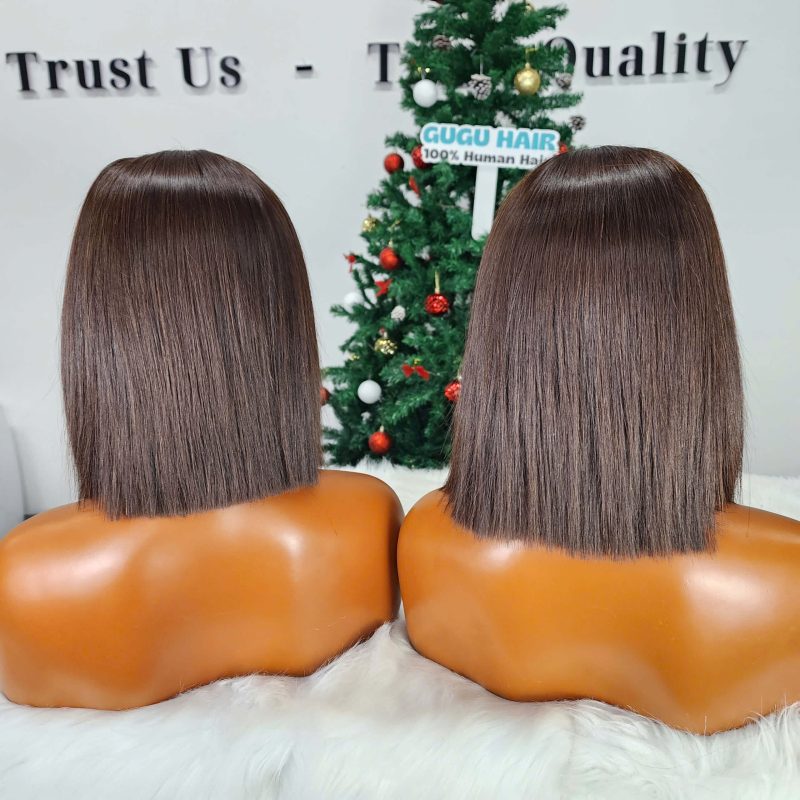 Brown Glueless Human Hair Bob Wig 10" – 4x4 HD Lace, High-Quality Raw Vietnamese Hair (Hanoi)