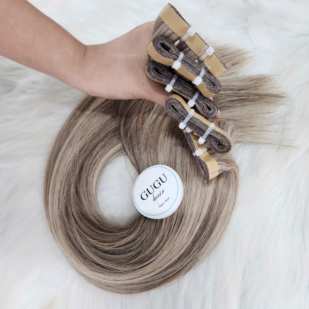 GUGU HAIR – Vietnamese Bone Straight Hair Wig – 100% Raw Human Hair 49 Long Tape in Real Hair Extensions Chest Brown